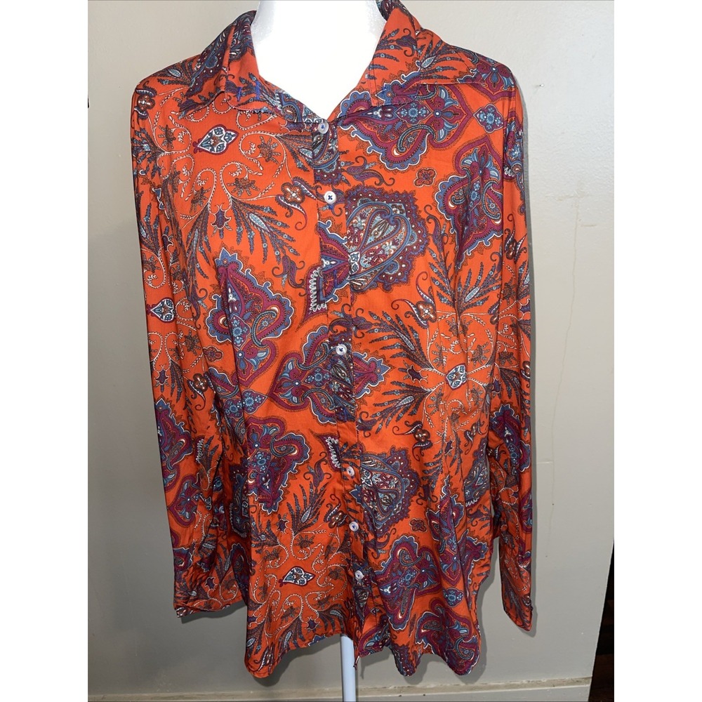 George  Roth Los Angeles Women's XL  Shirt Button Up Floral Bling Long Sleeve‎